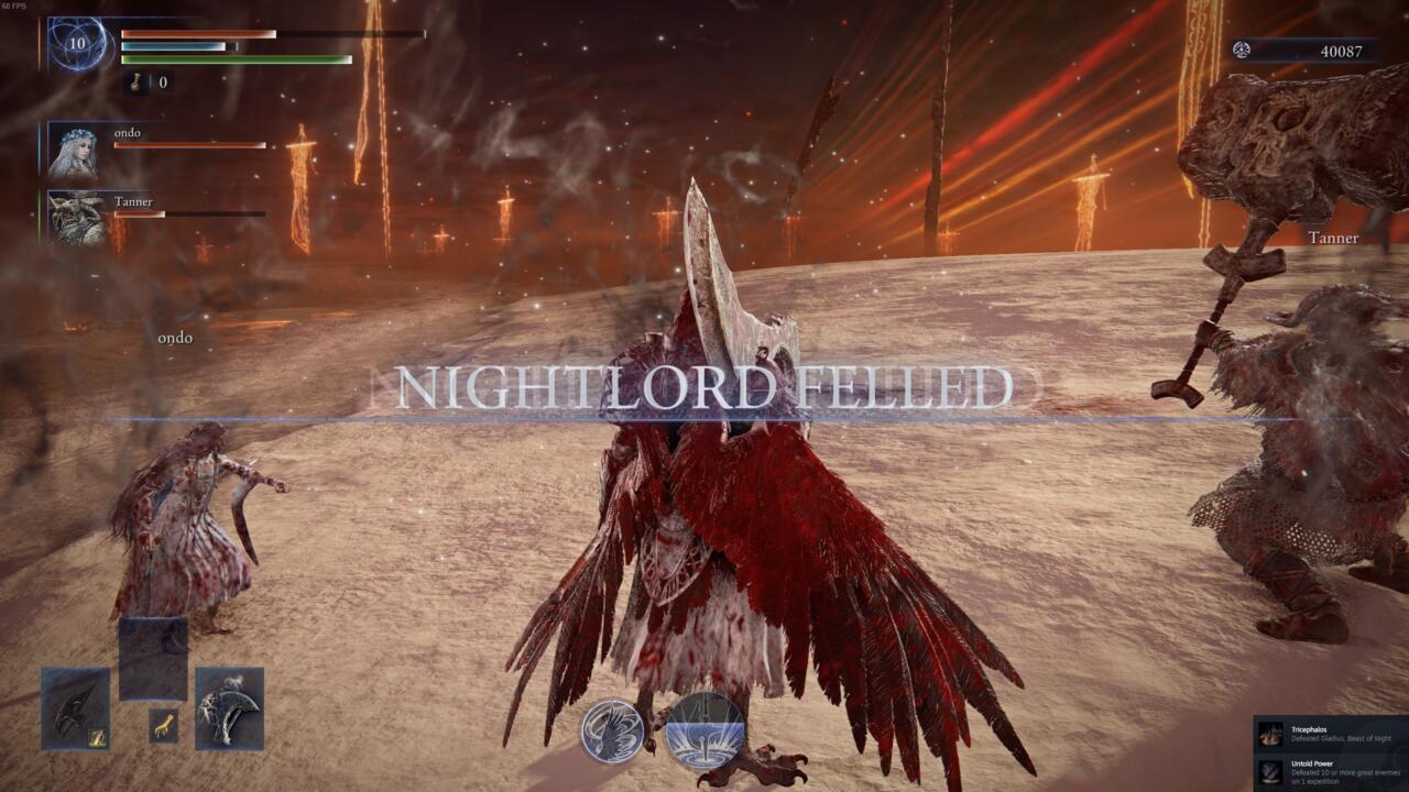 The first Night Lord Felled screen in Elden Ring Nightreign