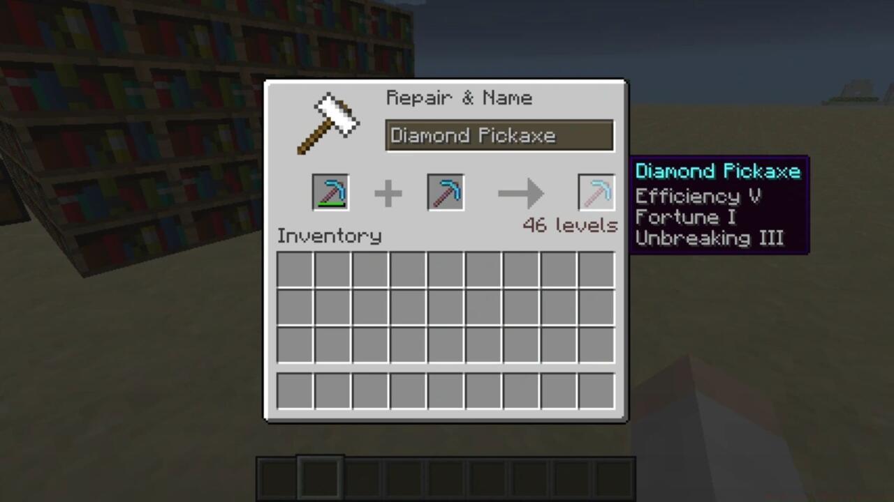 Repairing tools in Minecraft.