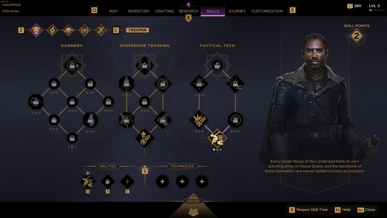 The opening ability tree for the Trooper in Dune: Awakening
