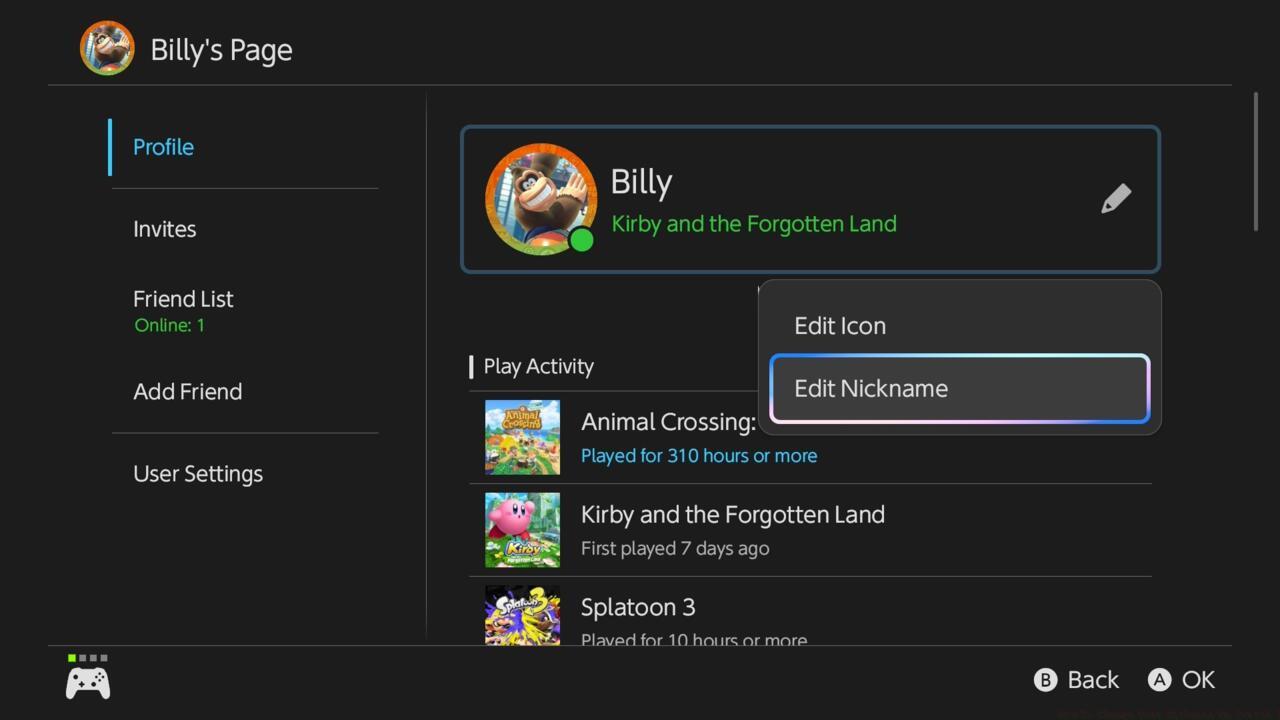 You can quickly access a nickname change under the Profile page.