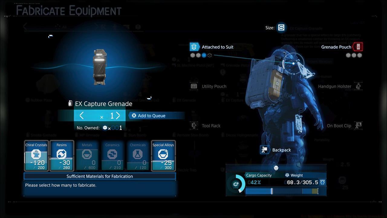 How to craft an EX Capture Grenade