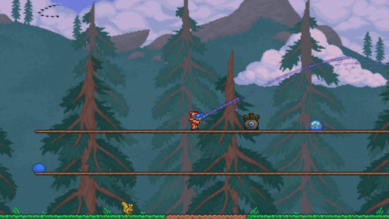 Using a gun against King Slime.