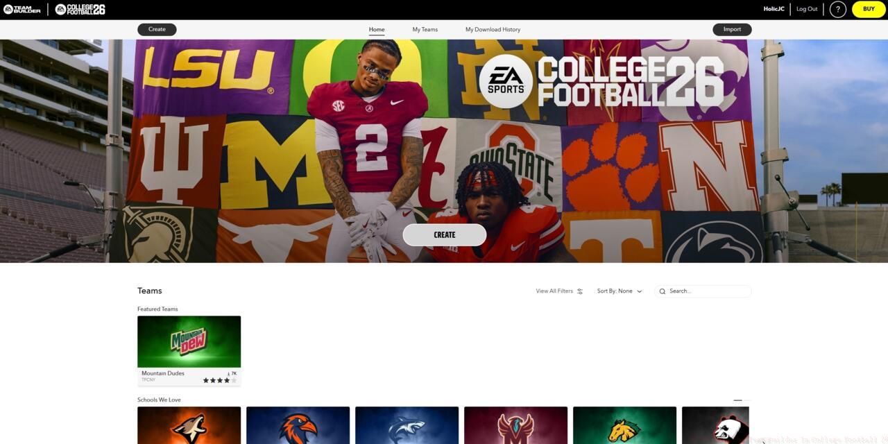 The Team Builder homepage