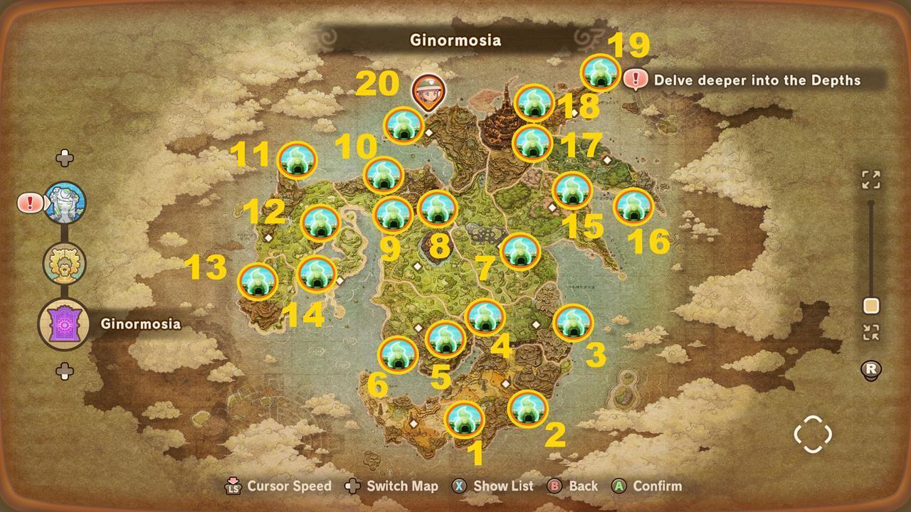 Shrine locations in Ginormosia