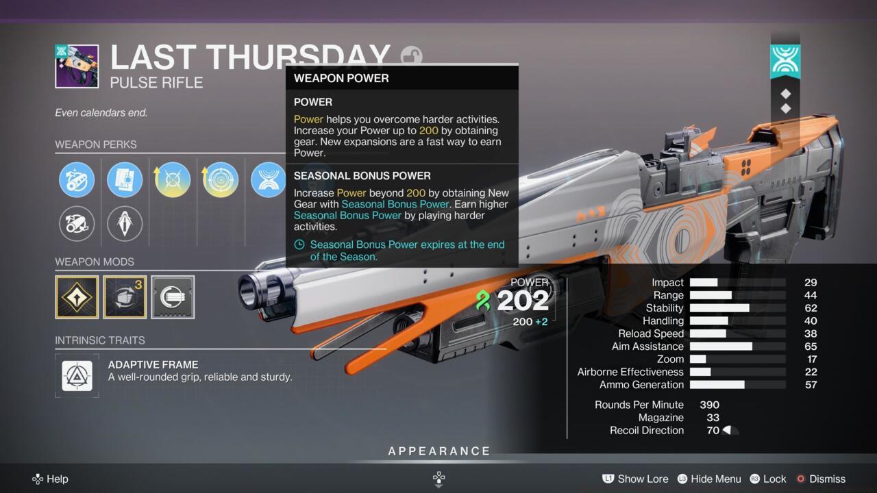 The seasonal bonus power is indicated in blue and will expire upon the launch of the next expansion.