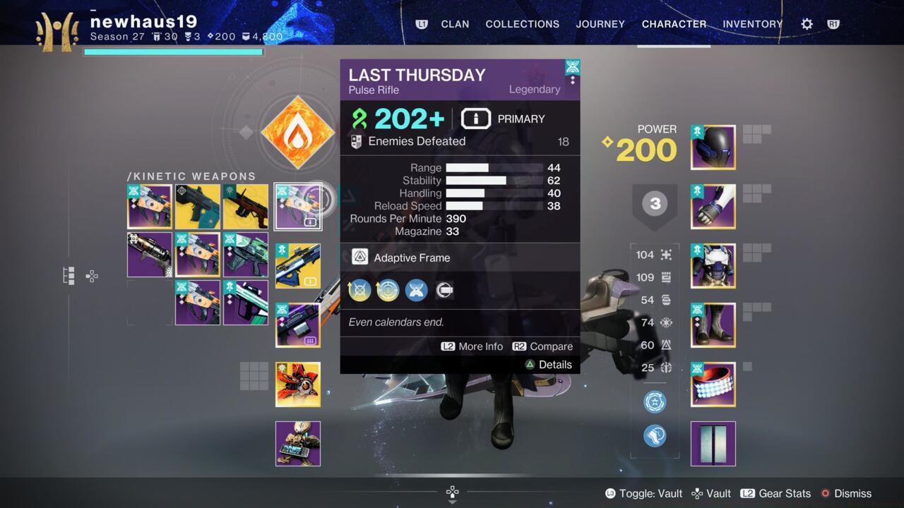 An example of the author's character with a 202+ power level pulse rifle.