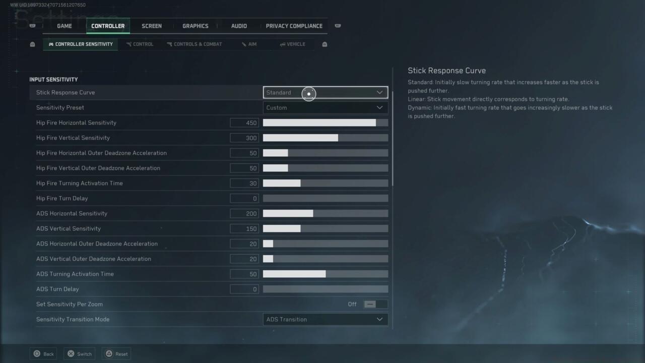 Controller sensitivity