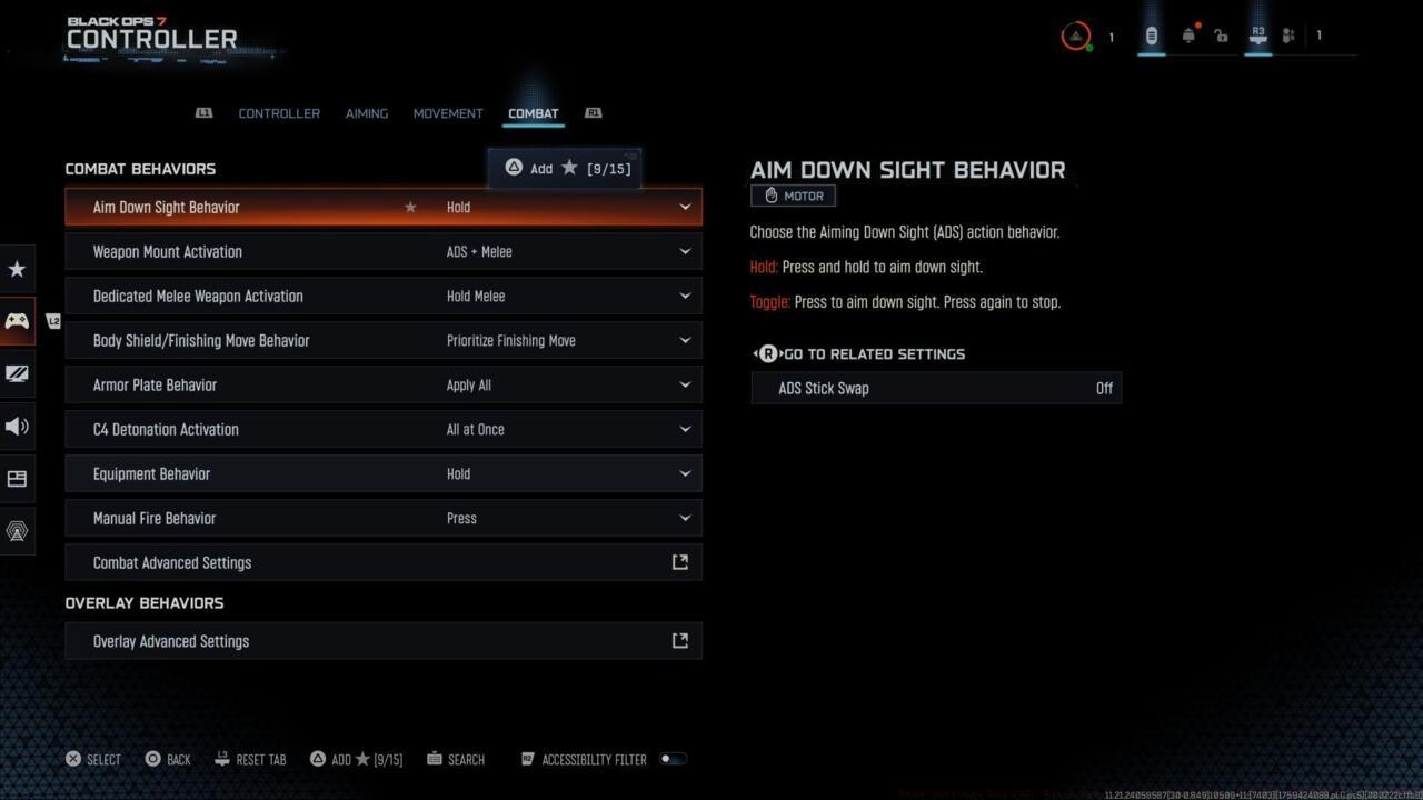 Combat behavior settings