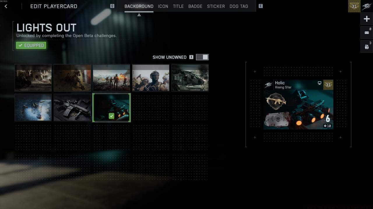 The Playercard section of Battlefield 6