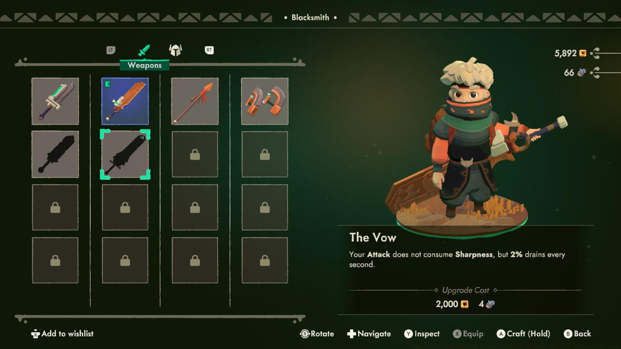 The Vow is a large sword, with a unique passive ability.