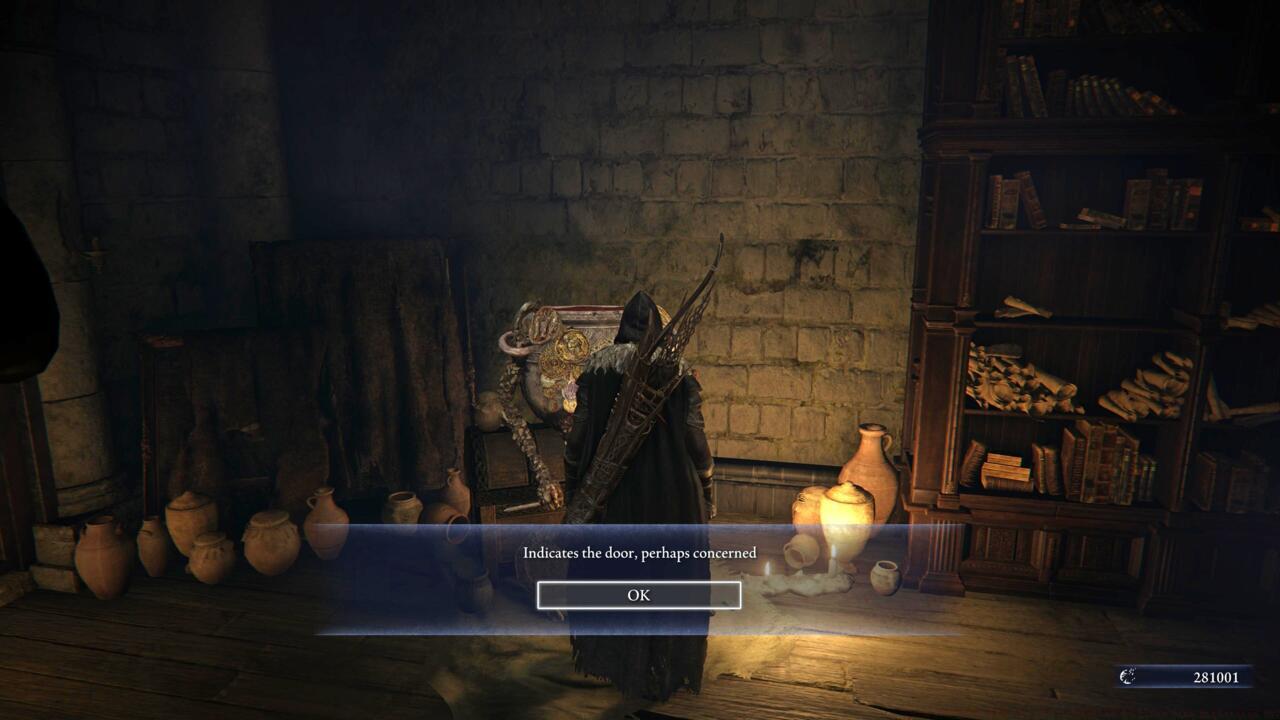 The Small Jar Merchant tells motions at the nearby door. Enter it.