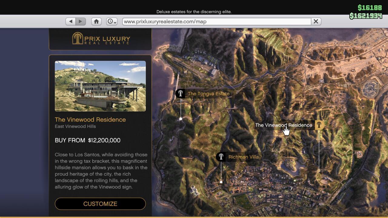 The three mansion options in GTA Online
