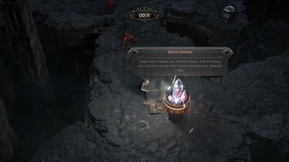 An image of the Death Crystals you must interact with in the Escape Trial from the Trial of the Sehkemas in Path of Exile 2.