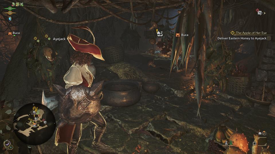 An image of showing Ayejack’s sleeping location in Monster Hunter Wilds. It’s handing from the ceiling.