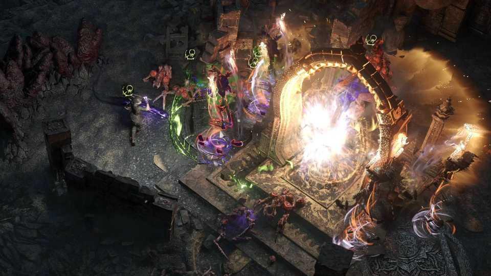 Lich Summoners surrounding a portal in the Ritual Trial in the Trial of the Sehkemas in Path of Exile 2.