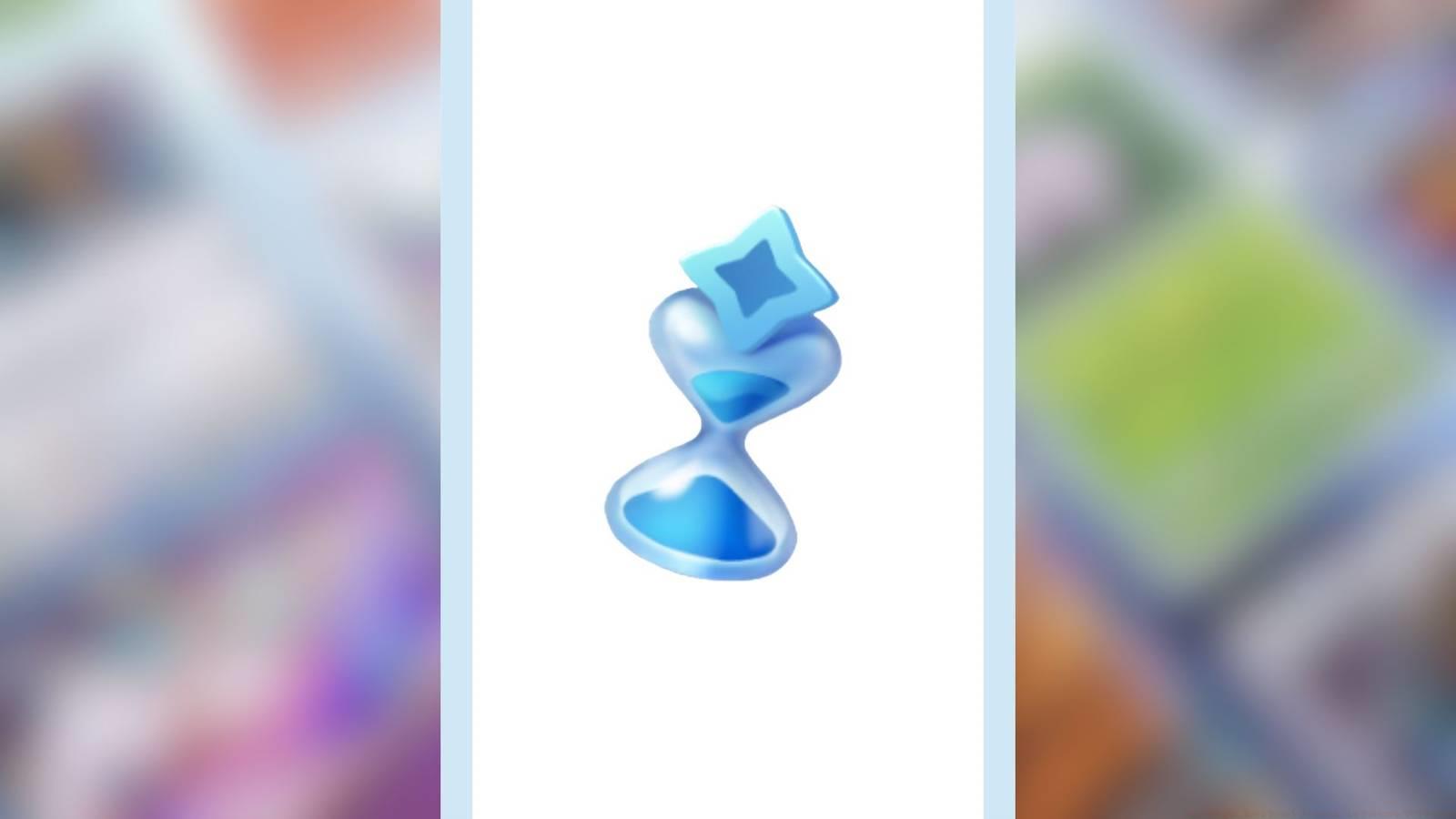 A graphic that layers a blue hourglass over a blurry background.