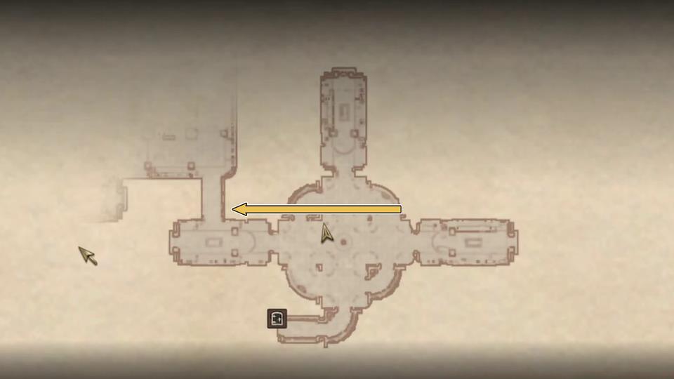 An image of a map in from Vilverin. It shows a room with a path that leads to a western room via a secret door.