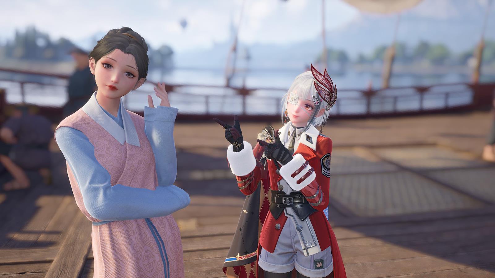 Nikki points at an NPC with finger guns in Infinity Nikki