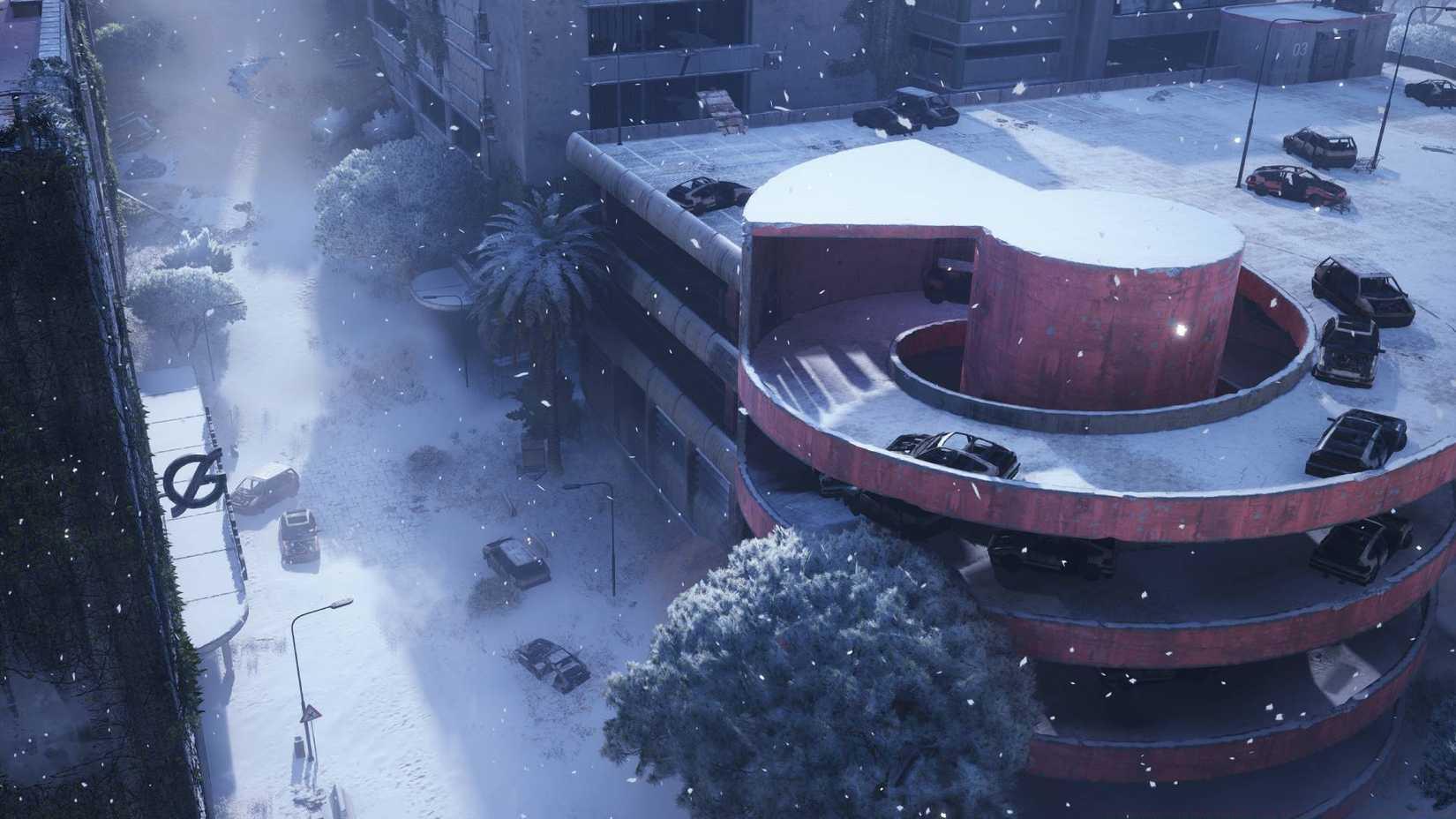 The Arc Raiders Buried City map covered in snow, showing the Parking Garage location.