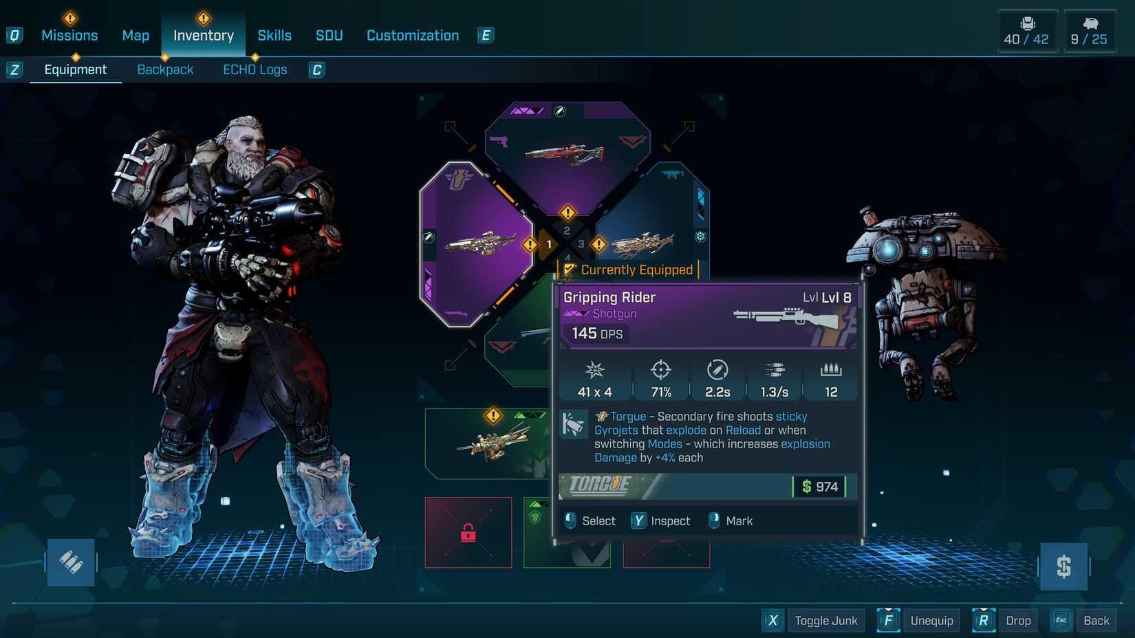 A shotgun's info panel in Borderlands 4