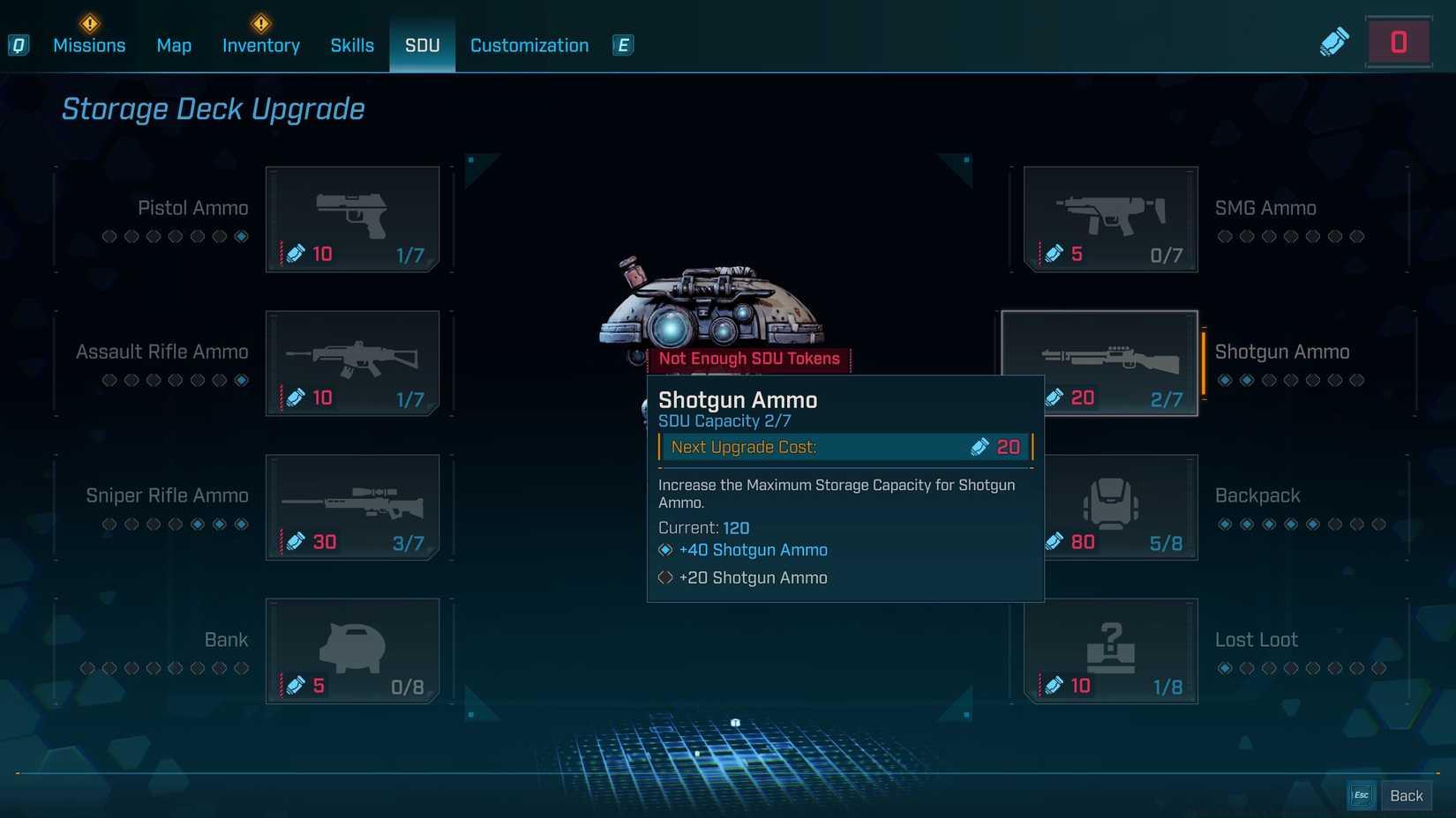 Borderlands 4's SDU upgrade menu