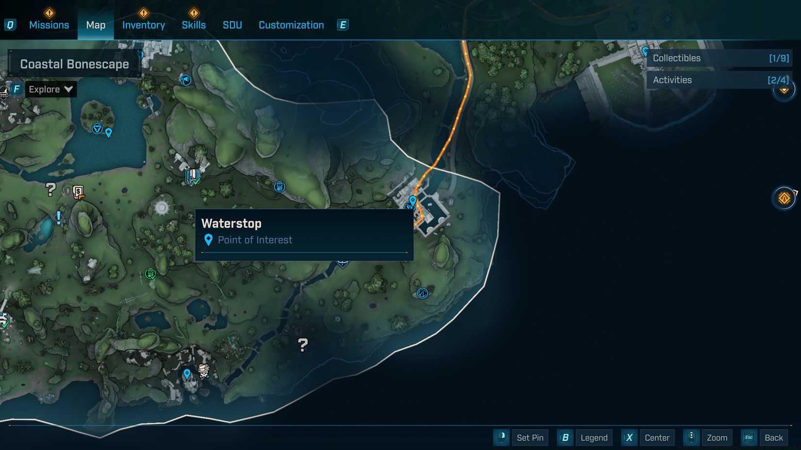 A map showing the Waterstop point of interest in Borderlands 4
