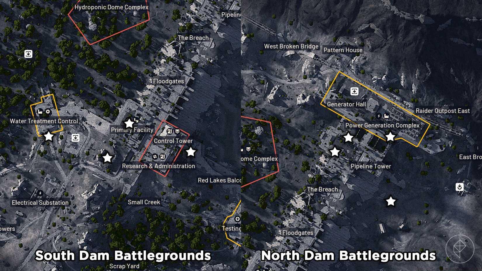 Call station locations marked on the map of Dam Battlegrounds in Arc Raiders.