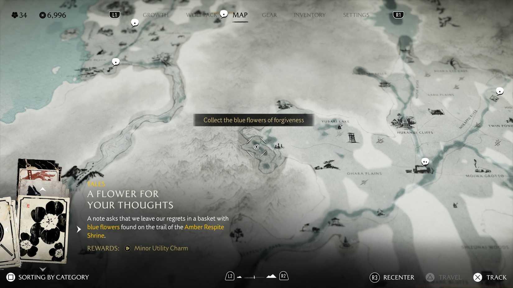 A quest card appears on Ghost of Yotei's map.