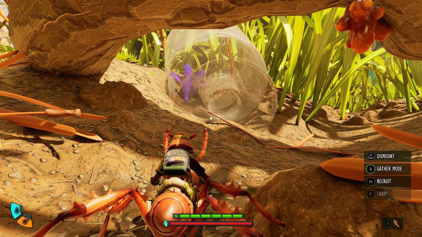 Willow in Grounded 2, looking at a hosta flower in a glass bottle