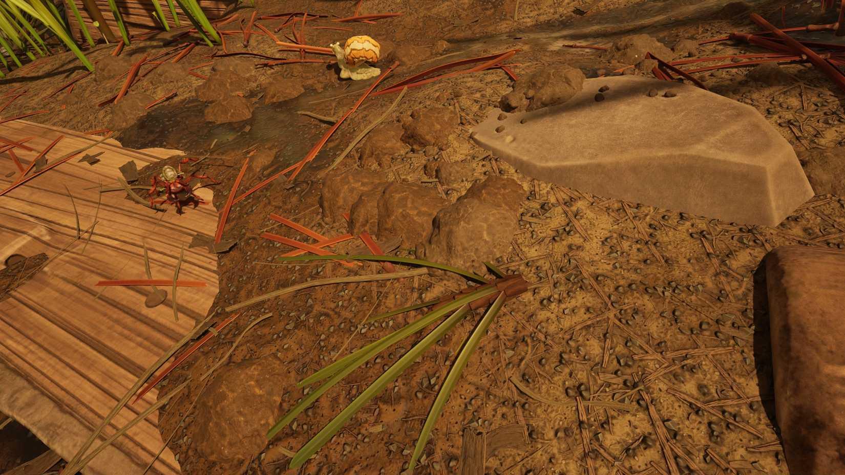 A collection of pine needle resources in Grounded 2 shown next to needles you can't harvest