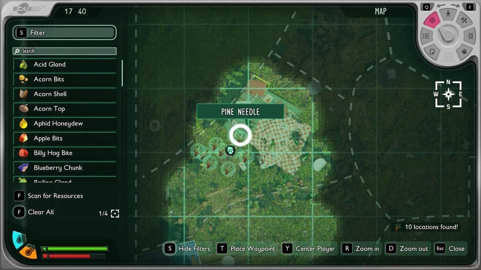 A map showing pine needle locations in Grounded 2