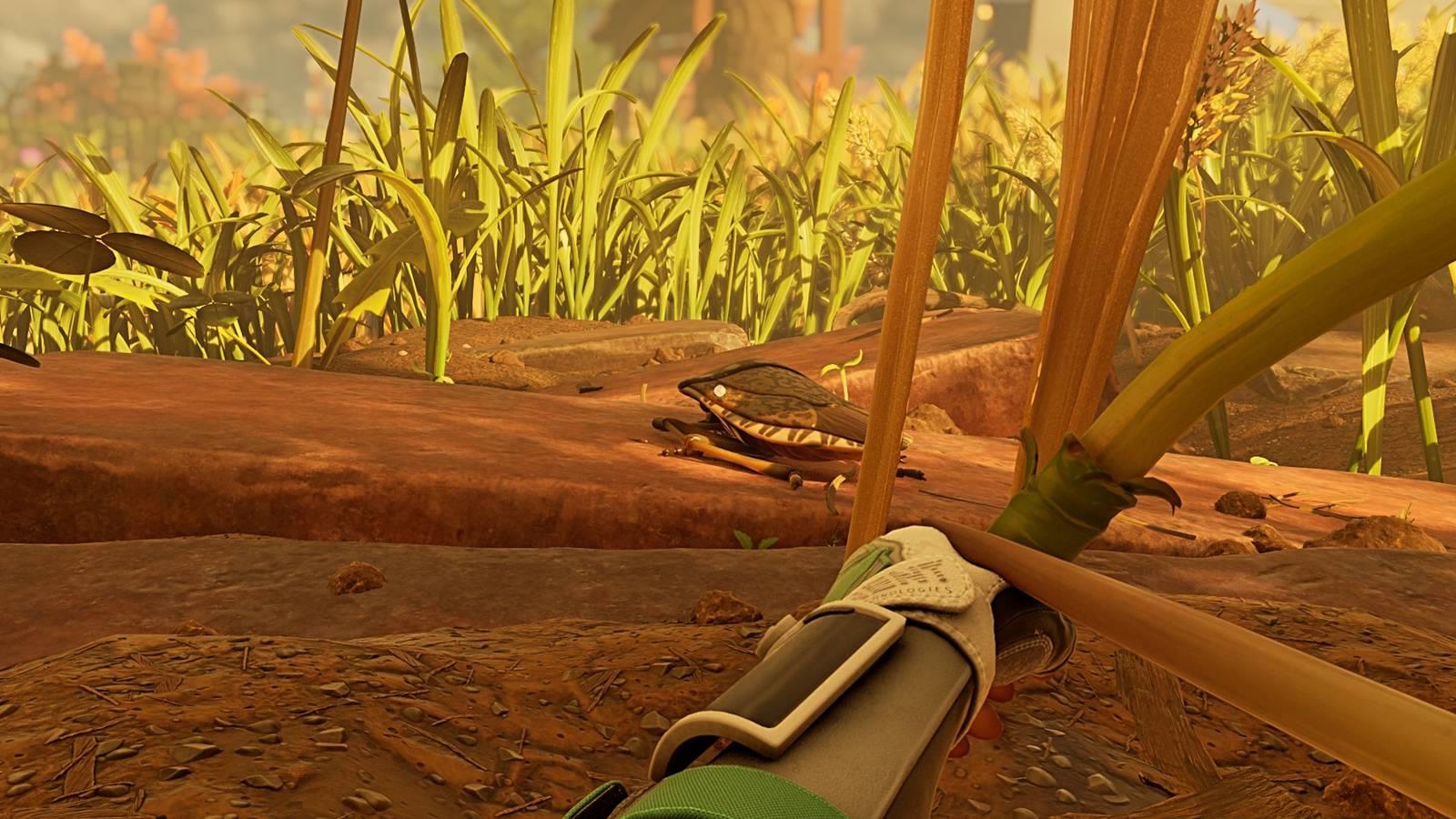 A stinkbug in Grounded 2, unaware of the doom creeping up behind it