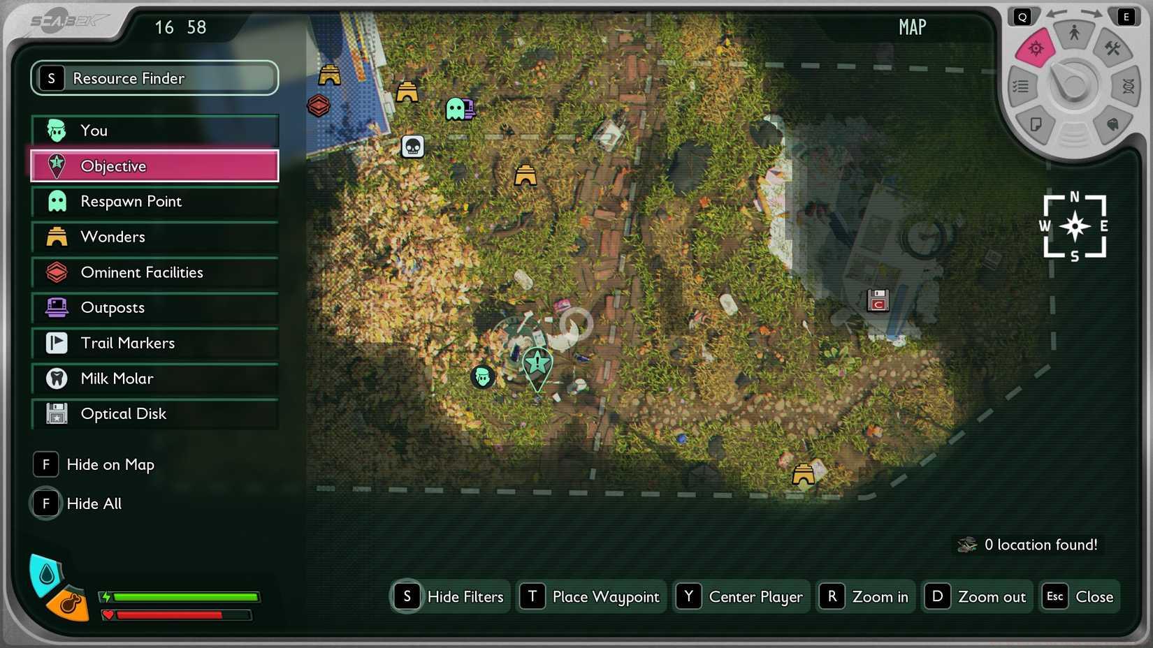 A map showing how to approach the trash can in Grounded 2