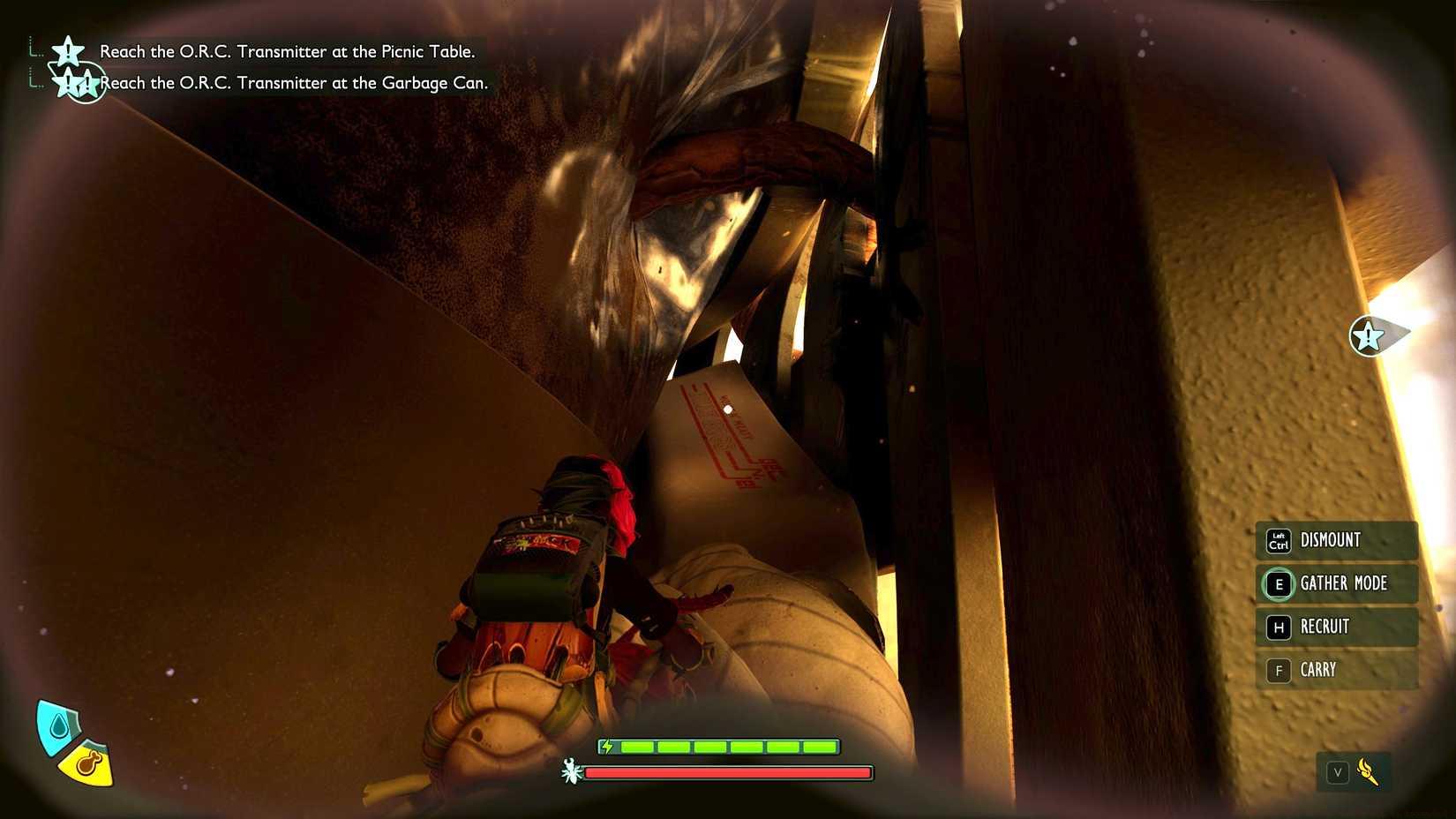 Willow climbing to the top of the trash can in Grounded 2