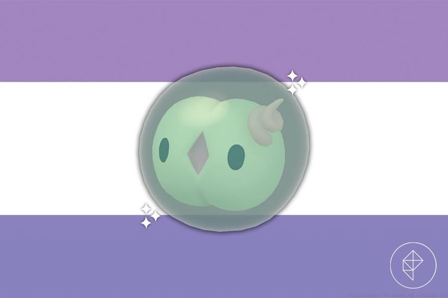 Shiny Solosis on a purple gradient background.