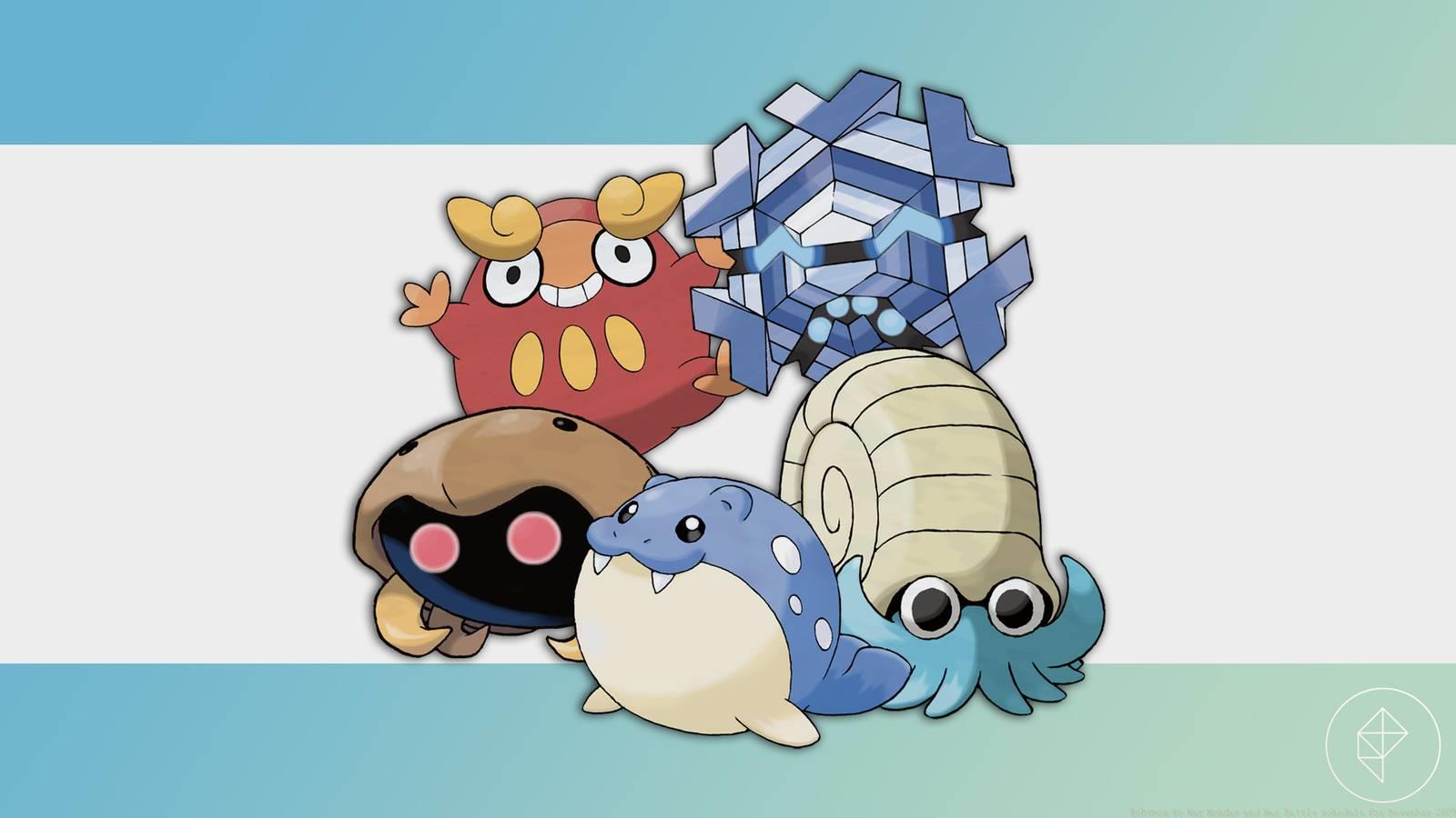 Darumaka, Cryogonal, Kabuto, Spheal, and Omanyte