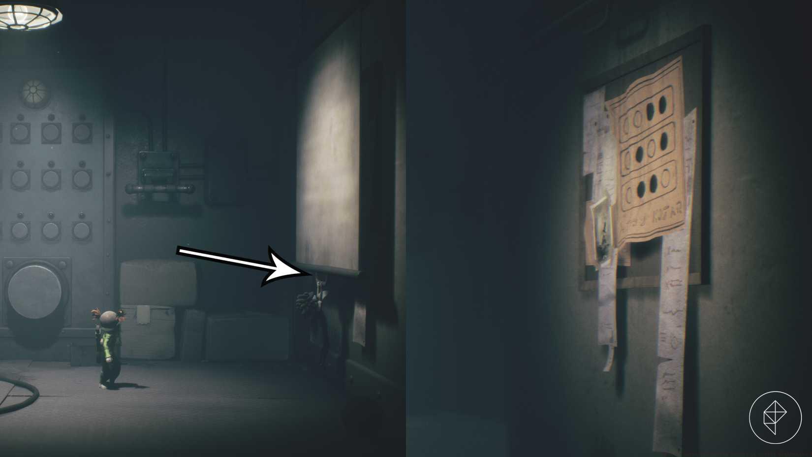 A player reveals the clue to the button puzzle solution in Little Nightmares 3.