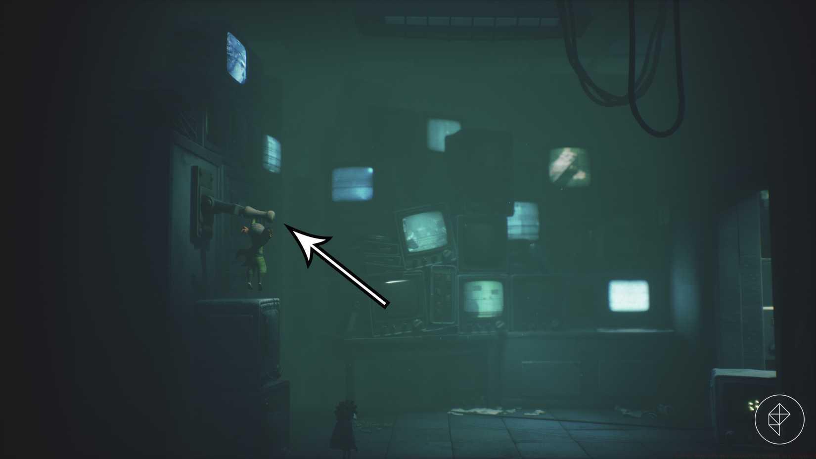 A lever to shut down the security cameras in Little Nightmares 3.