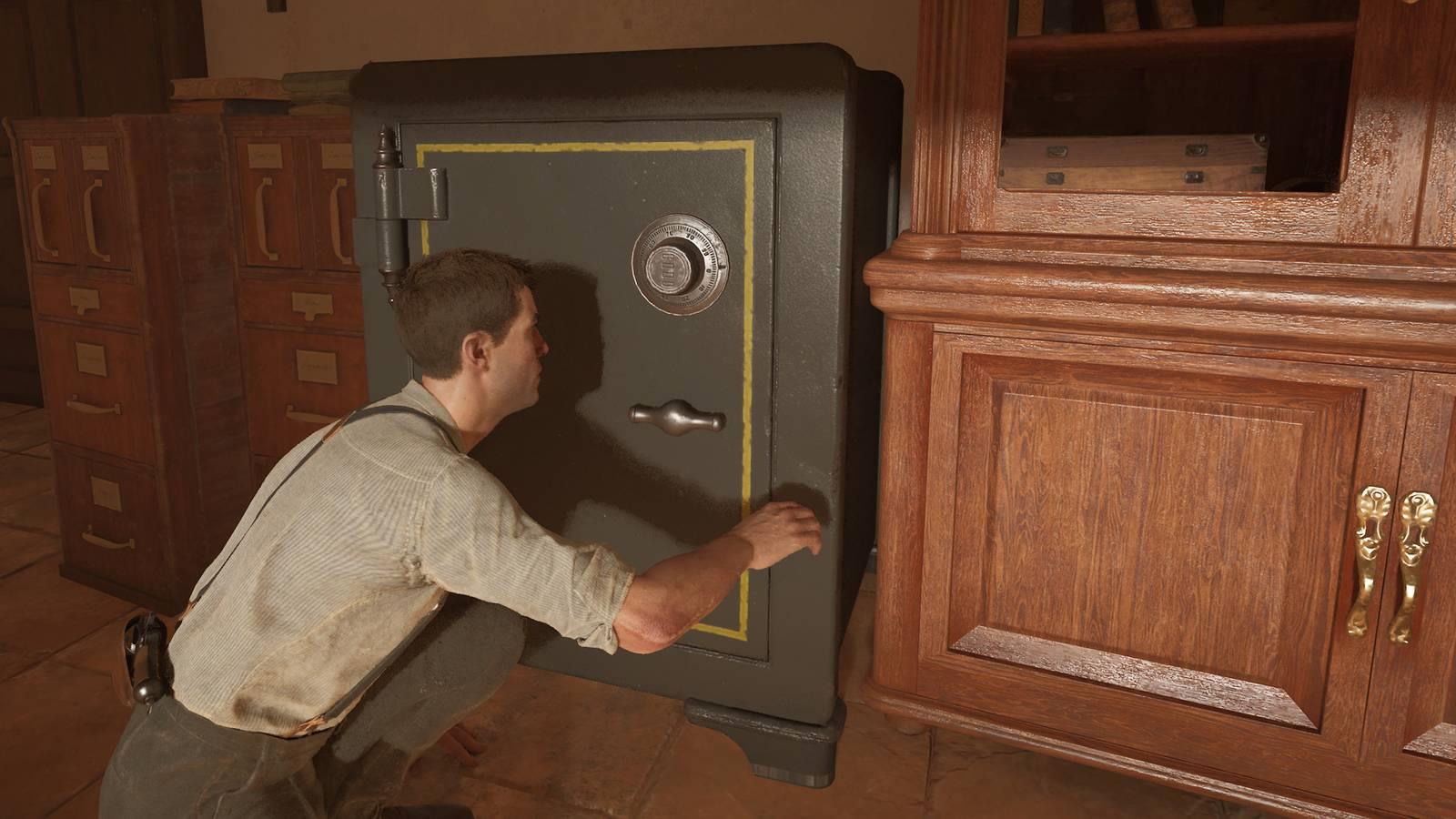 Enzo opening a safe in Mafia: The Old Country.