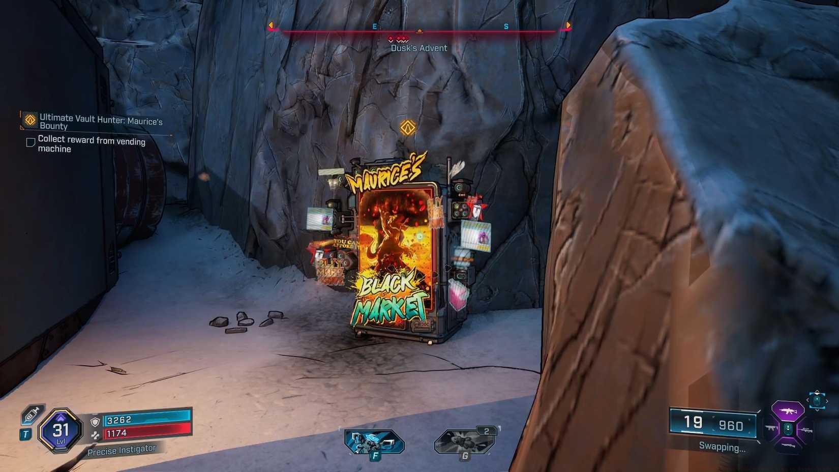 Maurice's Black Market Vending Machine in its hiding place in Borderlands 4.