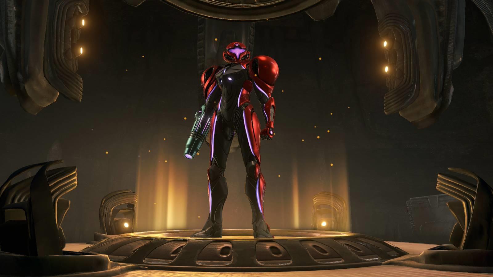 Samus in a save station in Metroid Prime 4