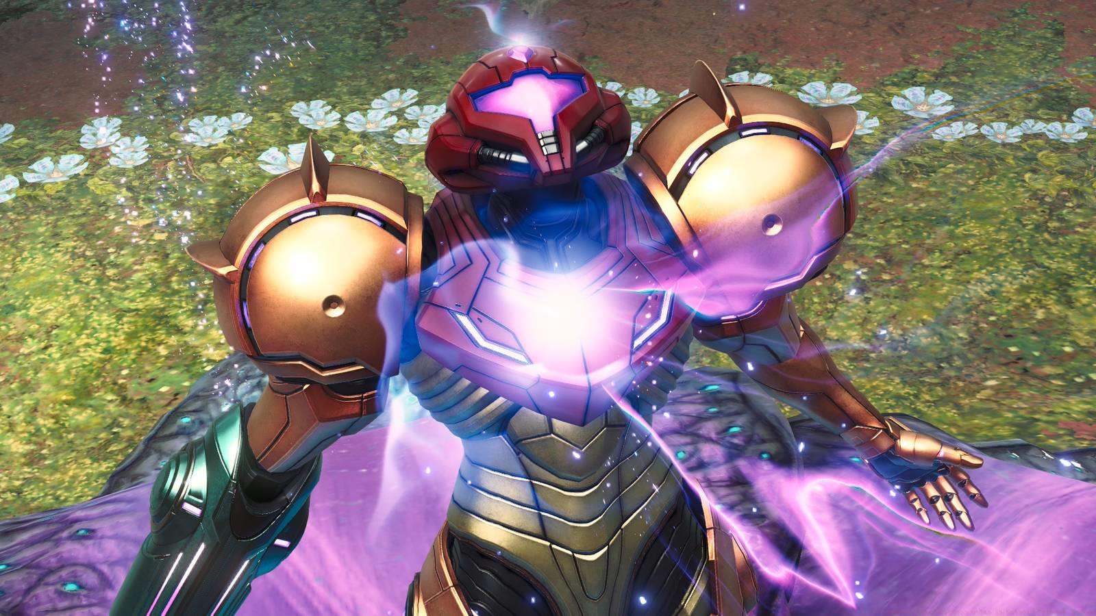 Samus absorbing an upgrade in Metroid Prime 4