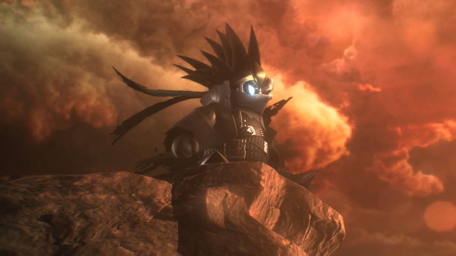 Noir Dedede ominously stands on a cliff in Kirby Air Riders