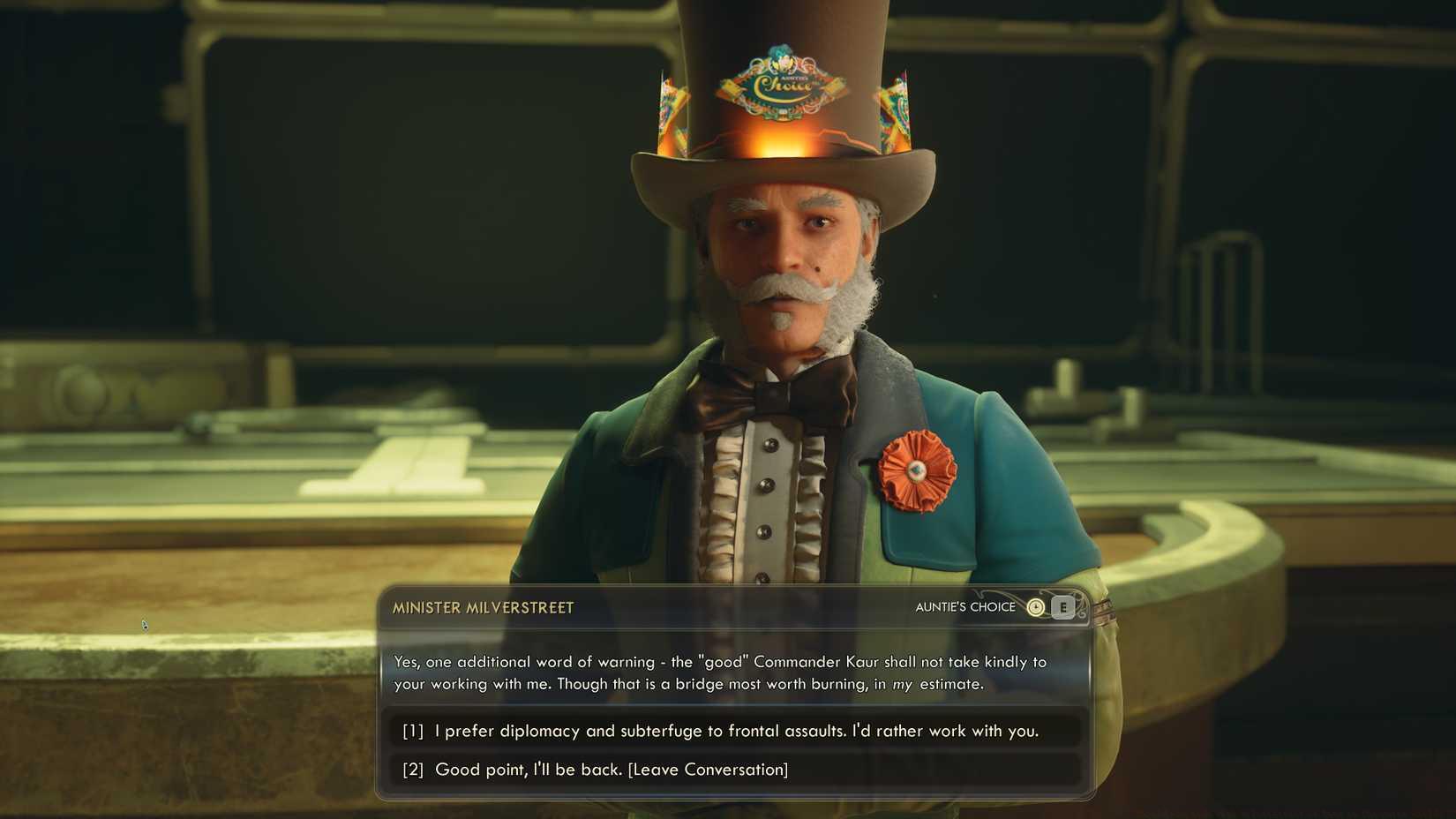 Minister Milverstreet in The Outer Worlds 2.