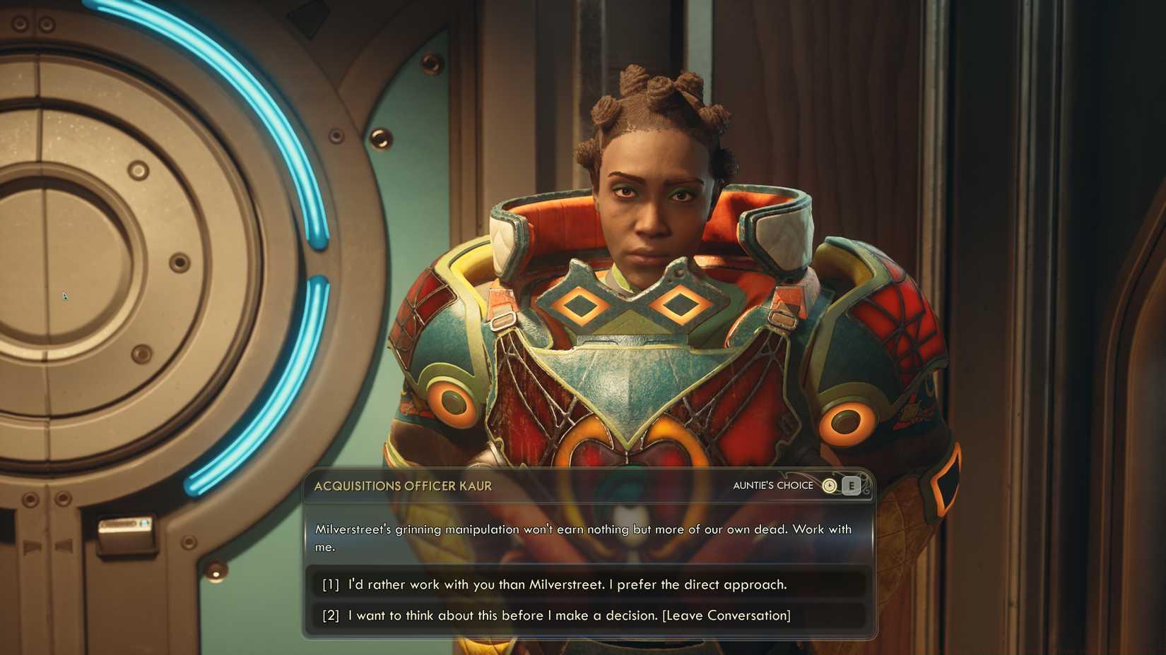 Acquisitions Officer Kaur in The Outer Worlds 2.