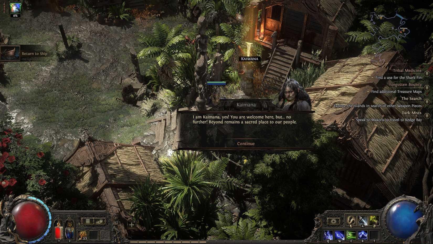 A Path of Exile 2 screenshot showing the character talking to an NPC called Kaimana