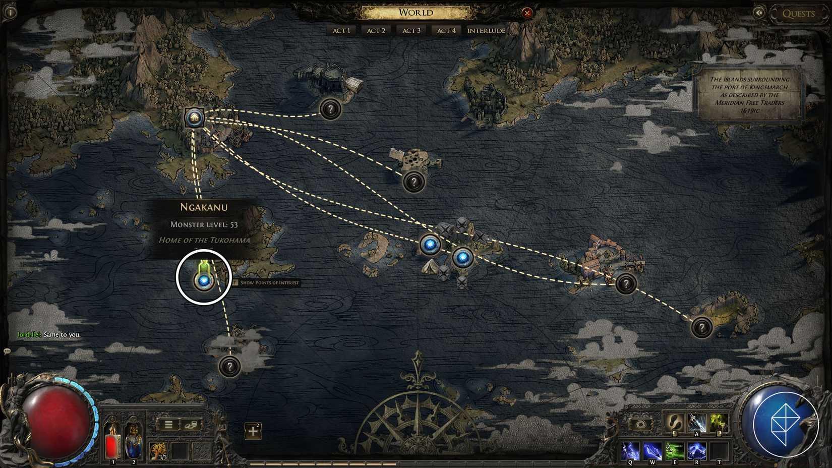 A Path of Exile 2 map showing the location of the Ngakanu island in Act 4