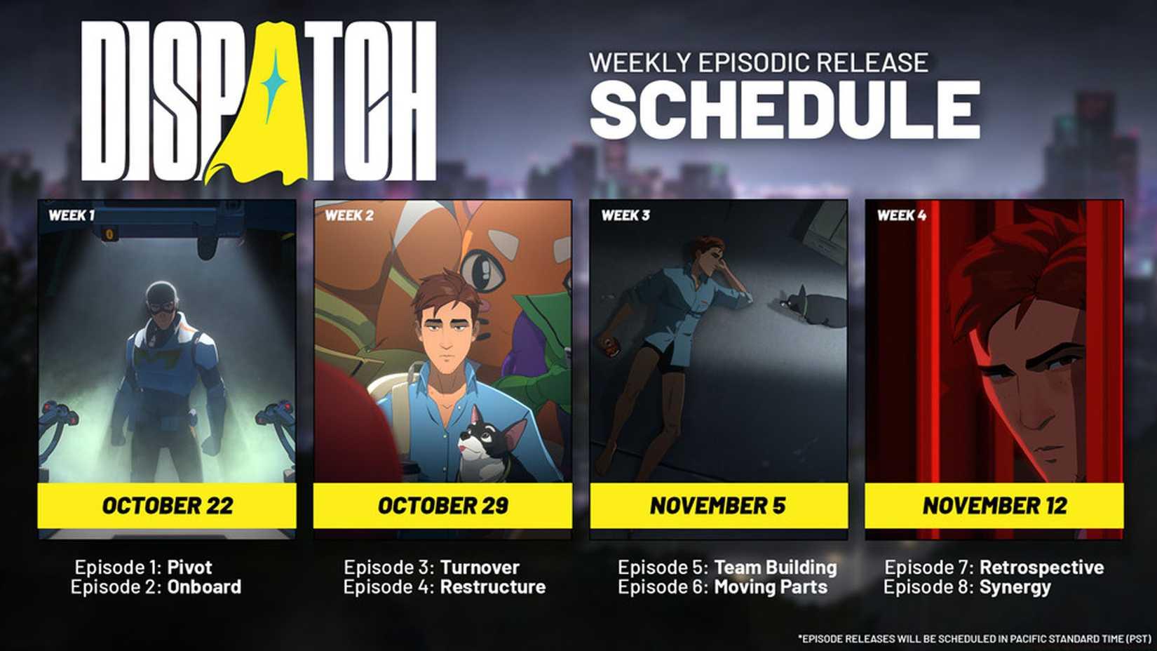 The official schedule of when Dispatch's episodes will be released