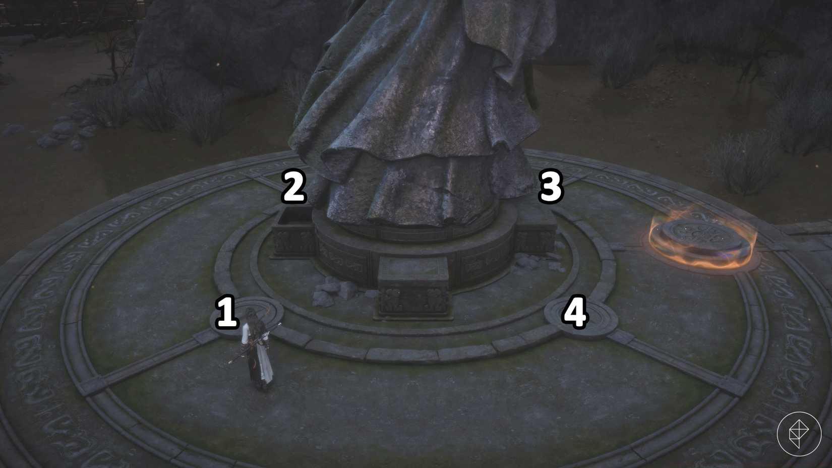 Numbers show the lake puzzle solution in Where Winds Meet.