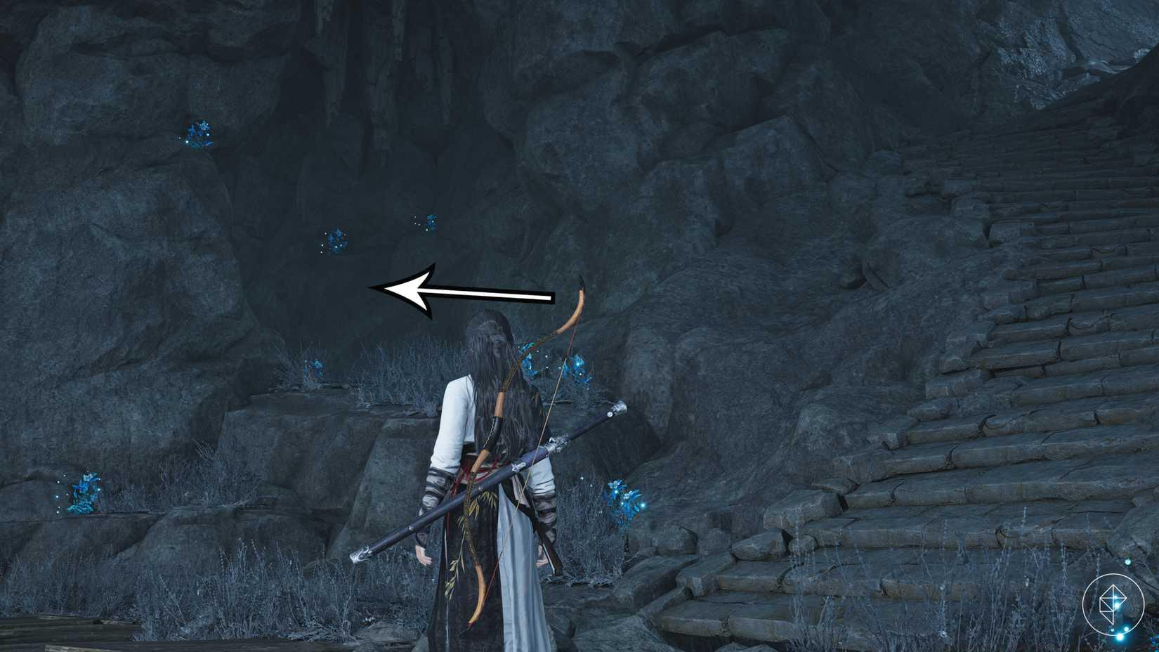 A hidden cave entrance found during the 'Blind to the World' quest in Where Winds Meet.